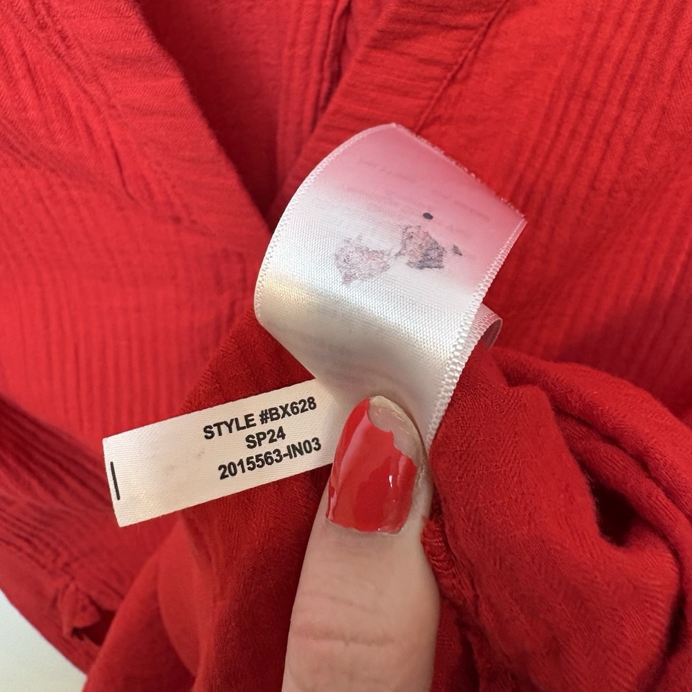 J. Crew Popover Shirt Oversized Gauze Red Tunic Pullover Sz  XXS ‎ Cotton BX628 - Picture 8 of 9
